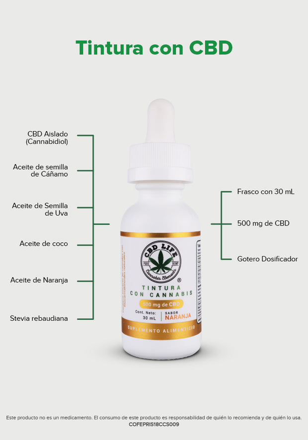 Tintura con Cannabis Sabor Naranja 500 mg de CBD  ( 25% OFF HOT SALE )