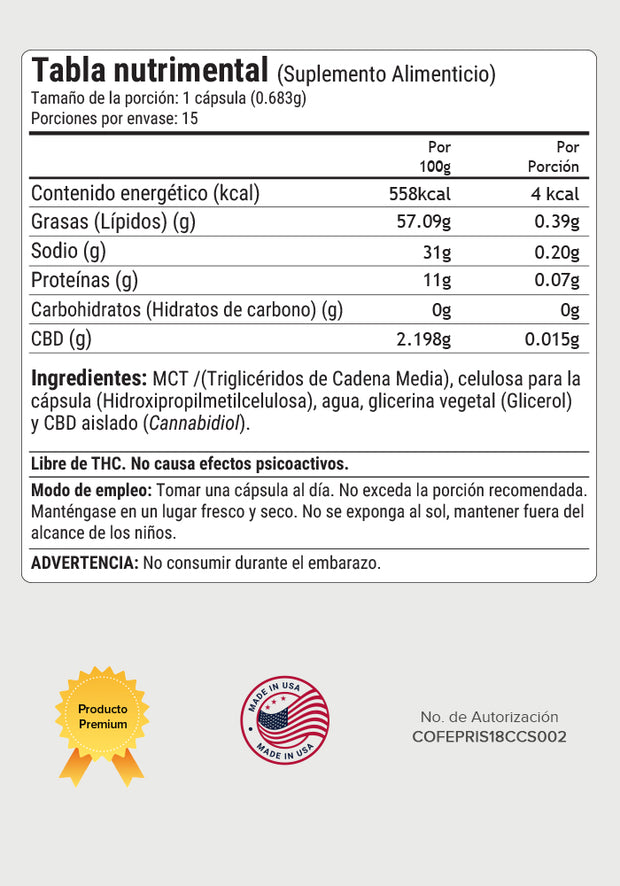 Cápsulas de CBD natural - 15 cápsulas (35% Off en Checkout)