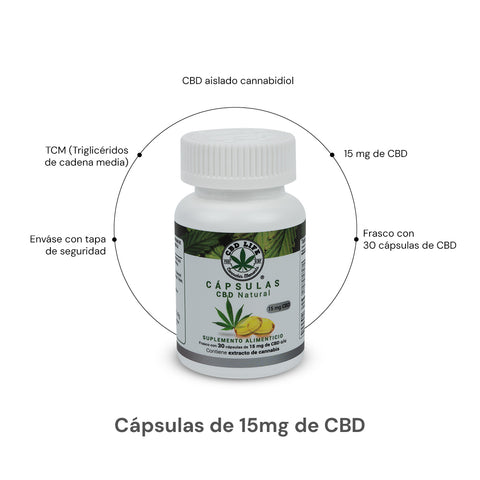 Cápsulas de CBD 15mg | 30 Cápsulas con Aceite MCT de Coco Orgánico