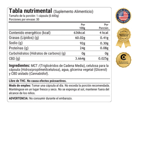 Cápsulas de CBD 15mg | 30 Cápsulas con Aceite MCT de Coco Orgánico