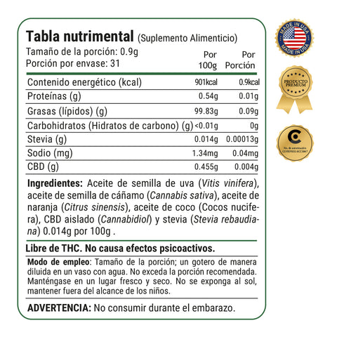 Tintura de CBD 125mg | Aceite de Cannabis con Sabor a Naranja Orgánica