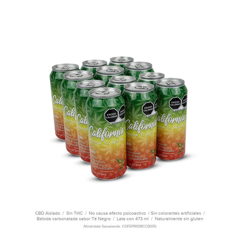 California Té Negro con CBD, Pack de 12 Bebidas Carbonatadas con Cannabidiol - imagen 2