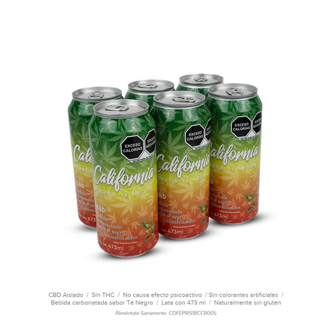 California Té Negro con CBD, Pack de 6 Bebidas Carbonatadas con Cannabidiol - imagen 2