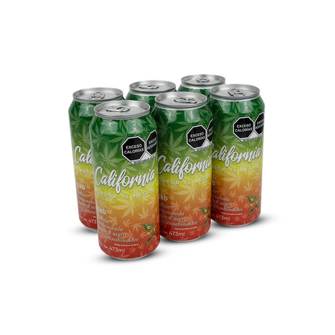 California Té Negro con CBD, Pack de 6 Bebidas Carbonatadas con Cannabidiol