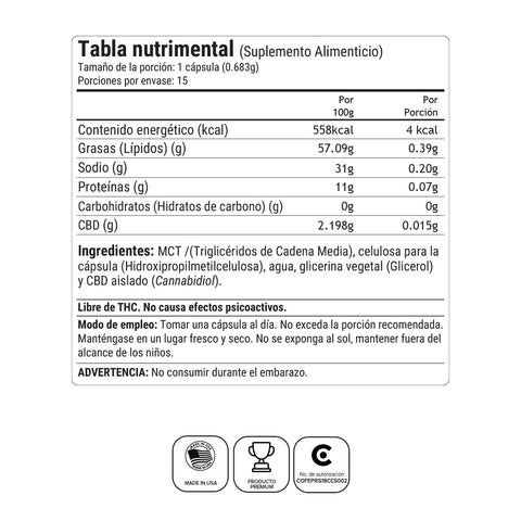 Cápsulas de CBD 15mg, 30 Cápsulas con Aceite MCT de Coco Orgánico - imagen 3