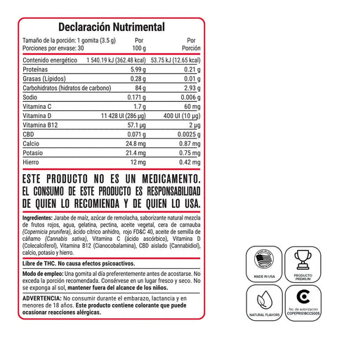 Gomitas de CBD Sabor Frutos Rojos, Con Vitaminas y Minerales - imagen 3