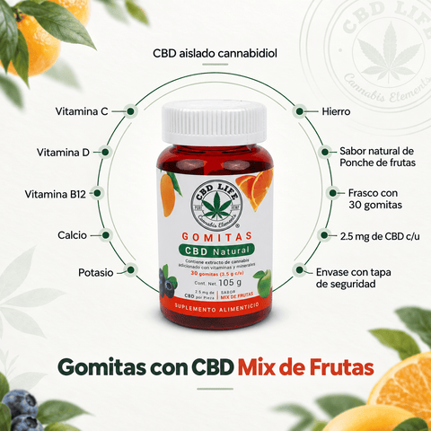 Gomitas con CBD Sabor Mix de Frutas | Con Vitaminas y Minerales - CBD Life