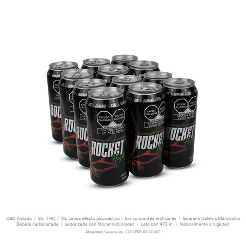 Rocket High con CBD, Pack de 12 Bebidas Energéticas Carbonatadas con Guaraná y Cannabidiol - imagen 2