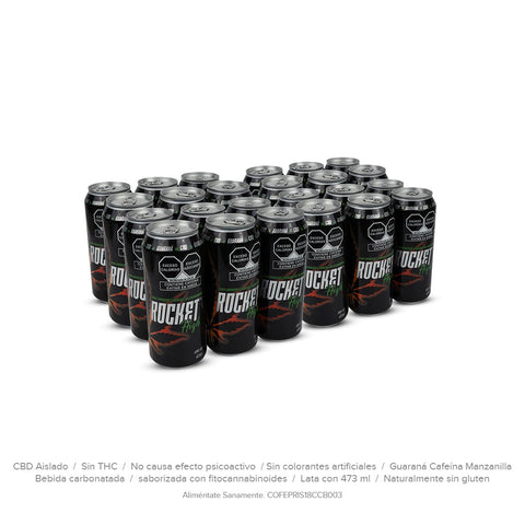 Rocket High con CBD, Pack de 24 Bebidas Energéticas Carbonatadas con Guaraná y Cannabidiol - imagen 2