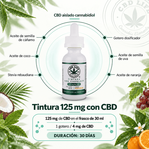 Tintura de CBD 125mg | Aceite de Cannabis con Sabor a Naranja Orgánica - CBD Life
