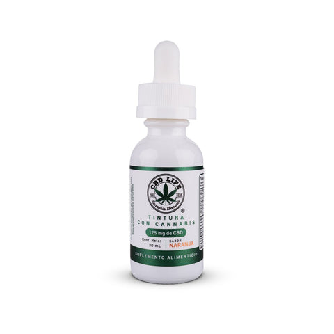 Frasco de Tintura de CBD 125 mg CBD Life sabor naranja, 30 mL con gotero