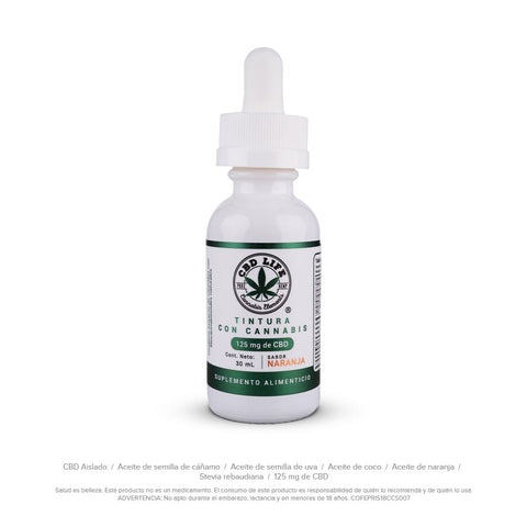 Tintura de CBD 125 mg CBD Life sabor naranja con ingredientes naturales, 30 mL