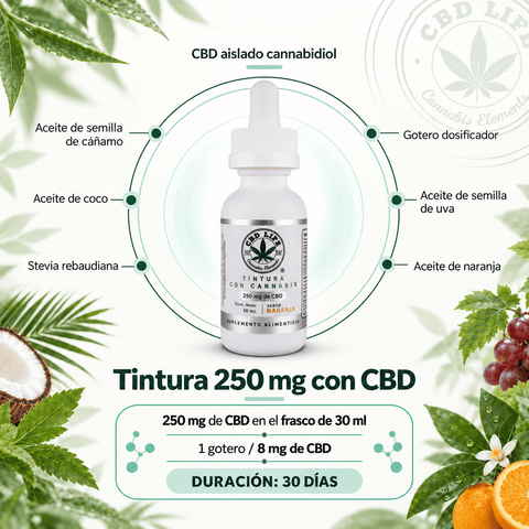 Tintura de CBD 250mg | Aceite de Cannabis con Sabor a Naranja Orgánica - CBD Life