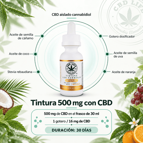 Tintura de CBD 500mg | Aceite de Cannabis con Sabor a Naranja Orgánica - CBD Life